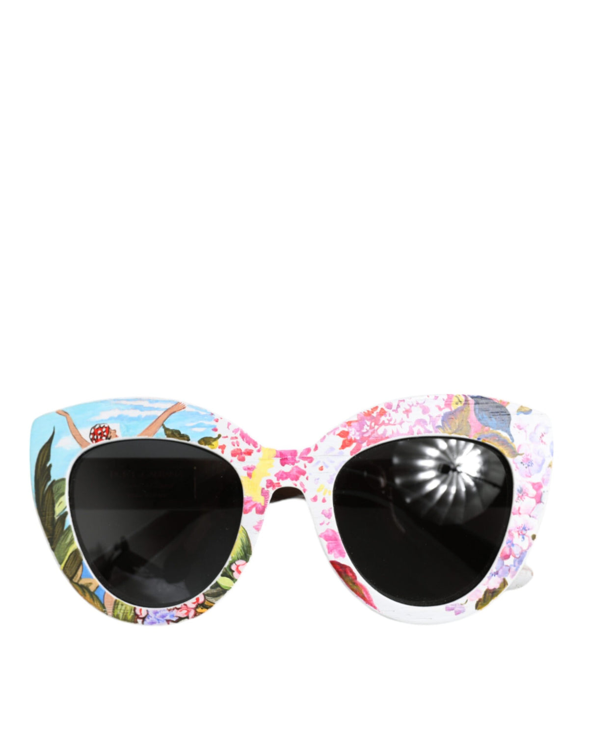 Multicolor Wood Crystal Brass Frame Floral Hand Paint Sunglasses