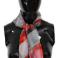 Gray Red 100% Silk Branded Scarf