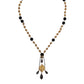 Gold Chain Brass Black Beaded Rosary Style Necklace