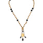 Gold Chain Brass Black Beaded Rosary Style Necklace