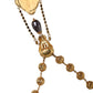 Gold Chain Brass Black Beaded Rosary Style Necklace