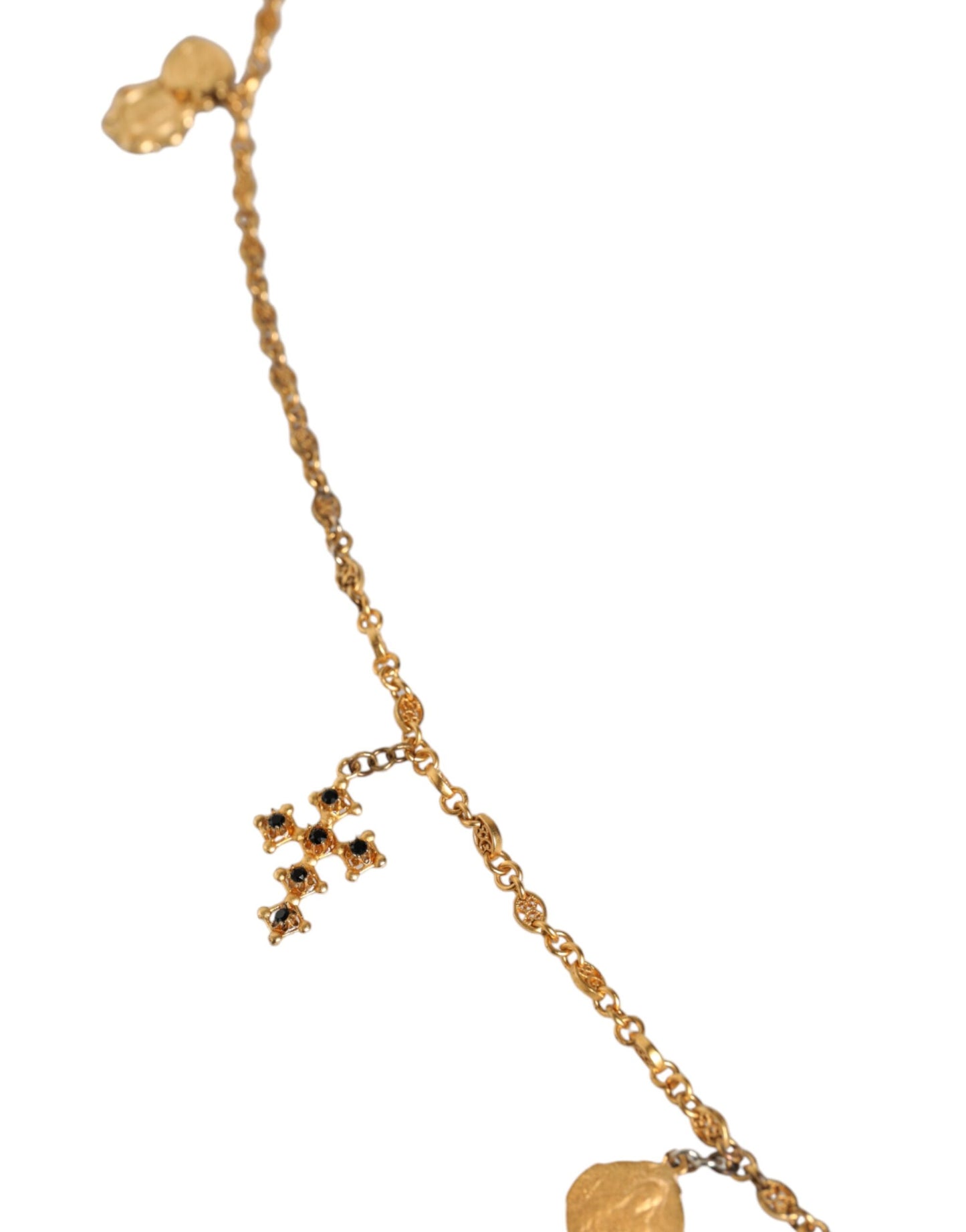 Gold Tone Brass Chain Religious Cross Pendant Necklace