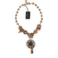 Gold Tone Brass Embellished Ball Chain Statement Necklace