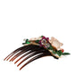 Brown Plastic Crystal Floral Women Hair Comb