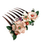 Brown Plastic Crystal Floral Women Hair Comb