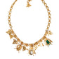 Gold Brass Crystal Bug Charm Pendant Statement Necklace