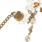 Gold Chain Brass Floral Layered Crystal Pearl Necklace