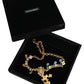 Gold Brass Chain Floral Crystal Cross Pendant Necklace