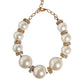 White Maxi Faux Pearl Beads Crystals Gold Chain Necklace