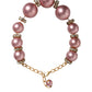 Pink Maxi Faux Pearl Beads Crystals Gold Chain Necklace