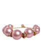 Pink Maxi Faux Pearl Beads Crystals Gold Chain Necklace