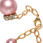 Pink Maxi Faux Pearl Beads Crystals Gold Chain Necklace