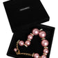 Pink Maxi Faux Pearl Beads Crystals Gold Chain Necklace