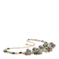 Gold Brass Link Chain Rose Petal Crystal Embellished Necklace