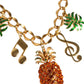 Gold Tone Brass Chain Pineapple Crystal Musical Necklace