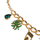 Gold Tone Brass Chain Pineapple Crystal Musical Necklace