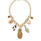 Gold Tone Brass Chain Pineapple Crystal Musical Necklace