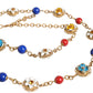 Gold Tone Brass Chain Floral Crystal Beaded Necklace