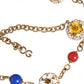 Gold Tone Brass Chain Floral Crystal Beaded Necklace