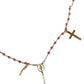 Gold Chain Brass Beaded Rosary Cross Pendant Necklace