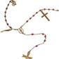 Gold Chain Brass Beaded Rosary Cross Pendant Necklace