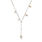 Gold Chain Brass Beaded Rosary Cross Pendant Necklace