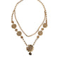 Gold Tone Floral Crystals Embellished Layered Necklace