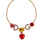 Gold Chain DG Logo Rose Love Crystal Charm Necklace