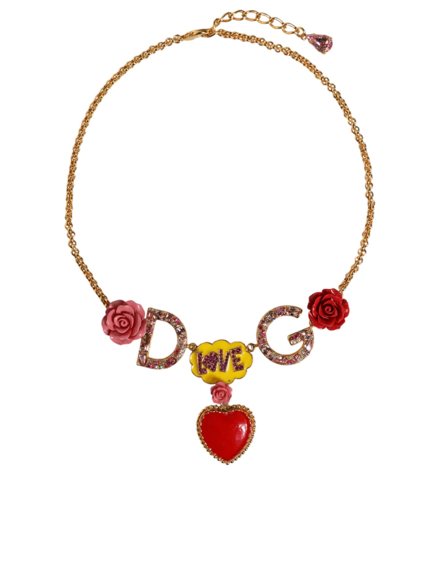 Gold Chain DG Logo Rose Love Crystal Charm Necklace