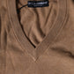 Brown Cashmere Knit V-neck Pullover Sweater