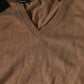 Brown Cashmere Knit V-neck Pullover Sweater