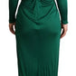 Dark Green Viscose Long Sleeve Midi Dress