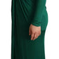 Dark Green Viscose Long Sleeve Midi Dress