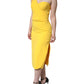 Yellow One Shoulder Side Slit Midi Dress