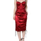 Red Bustier Corset Lace Bodycon Midi Dress