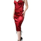 Red Bustier Corset Lace Bodycon Midi Dress