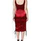 Red Bustier Corset Lace Bodycon Midi Dress