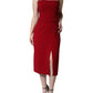 Red Viscose Stretch Side Slit Sheath Midi Dress