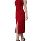 Red Viscose Stretch Side Slit Sheath Midi Dress