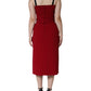 Red Viscose Stretch Side Slit Sheath Midi Dress