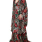 Brown Leopard Red Roses Silk Long Gown Dress