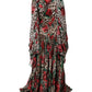 Brown Leopard Red Roses Silk Long Gown Dress