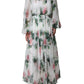 White Silk Floral Print Long Maxi Dress