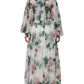 White Silk Floral Print Long Maxi Dress