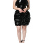 Black Polyester Ruched Coated Mini Dress