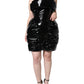 Black Polyester Ruched Coated Mini Dress