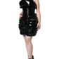 Black Polyester Ruched Coated Mini Dress