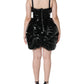 Black Polyester Ruched Coated Mini Dress