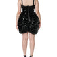 Black Polyester Ruched Coated Mini Dress