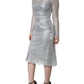 Silver Floral Lace Bodycon Sheath Midi Dress